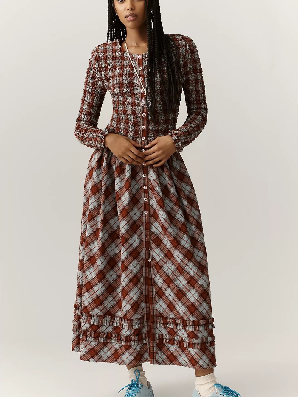 NWT Damson Madder Posey Smocked Long-Sleeve Organic Cotton Midi Dress